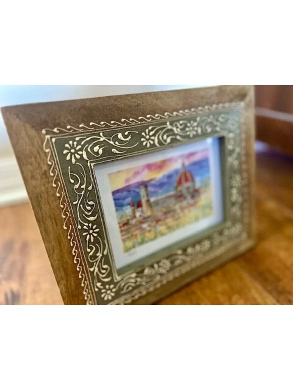 Florence Cathedral Print in Decorative Picture Frame w Intricate Floral Design